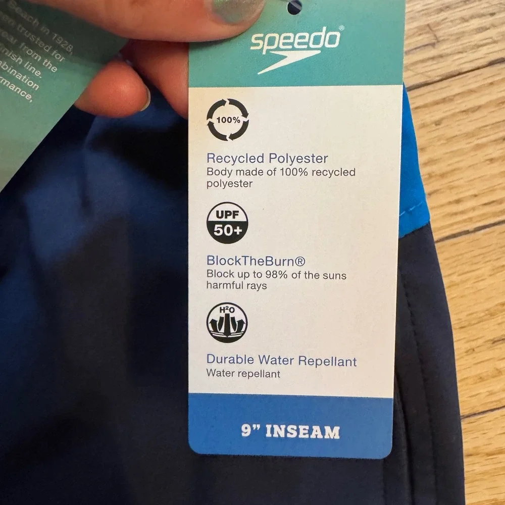 Speedo‎ Mens Swim Trunks Navy Blue Colorblock 9 Inch Inseam Size M